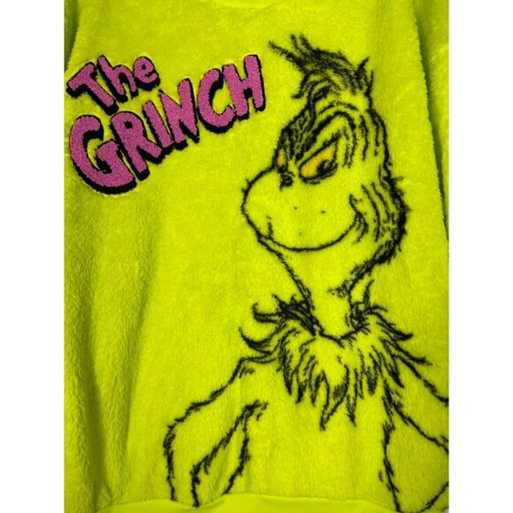 The Grinch Womens Fleece Woobie Sweatshirt Plush Fleece Large Neon Green - Picture 2 of 7